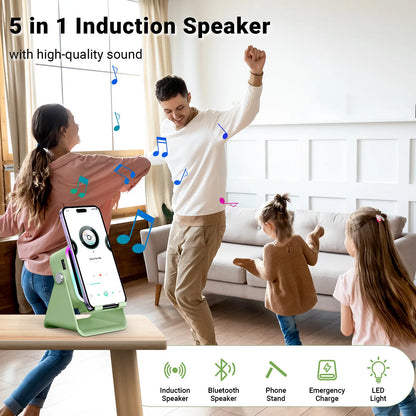 [Fathersdaygift] PUTARE Wireless Induction Audio Speaker Stand, 5In1 Cellphone Holder, 3500Mah Rechargeable Emergency Power Bank,360° Adjustable Mobile Tablet Stand with Colorful Ambient Light Gifts for Men Women Summerwins