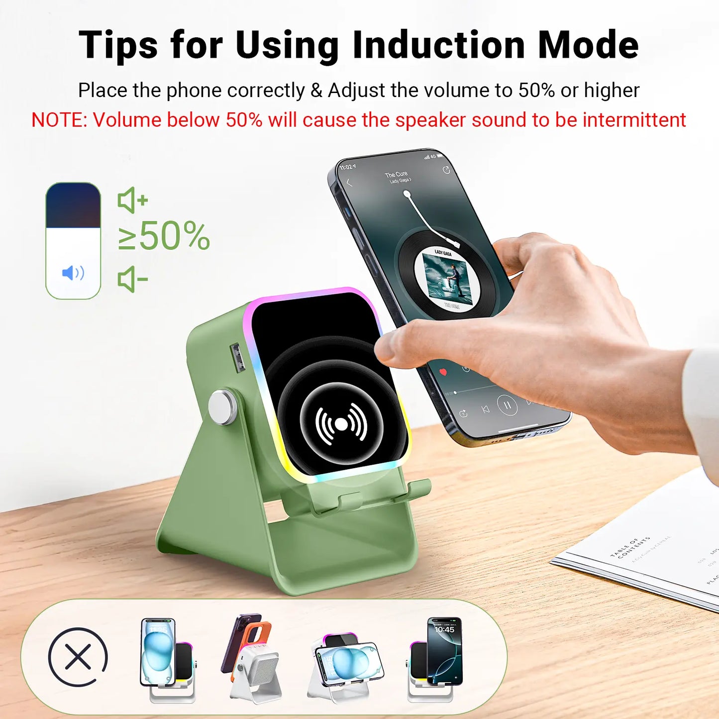 [Fathersdaygift] PUTARE Wireless Induction Audio Speaker Stand, 5In1 Cellphone Holder, 3500Mah Rechargeable Emergency Power Bank,360° Adjustable Mobile Tablet Stand with Colorful Ambient Light Gifts for Men Women Summerwins