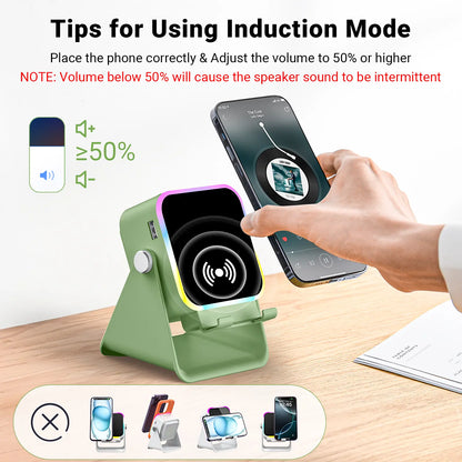 [Fathersdaygift] PUTARE Wireless Induction Audio Speaker Stand, 5In1 Cellphone Holder, 3500Mah Rechargeable Emergency Power Bank,360° Adjustable Mobile Tablet Stand with Colorful Ambient Light Gifts for Men Women Summerwins