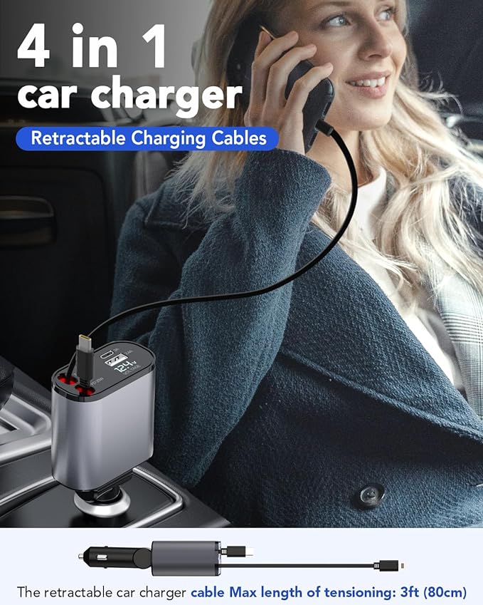 DriveCharge Pro | Cargador Retráctil para Auto 66W