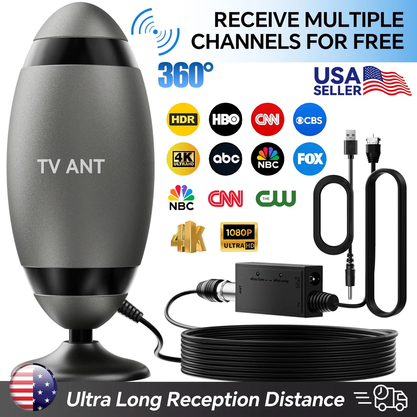 HIDB TV Antenna Digital for Smart TV HD Antena Indoor 4K 360° Signal Amplified Indoor TV Antenna for Easy Long Range Reception Installation No Monthly Bill Ultra Long Reception Distance TV Antenna for Local Channels ,Deals for You Days，Summerwins,Father'S