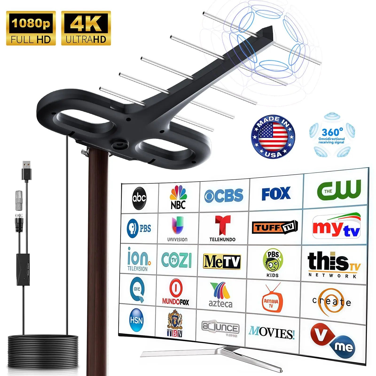 HIDB TV Antenna Digital for Smart TV HD Antena Indoor 4K 360° Signal Amplified Indoor TV Antenna for Easy Long Range Reception Installation No Monthly Bill Ultra Long Reception Distance TV Antenna for Local Channels ,Deals for You Days，Summerwins,Father'S
