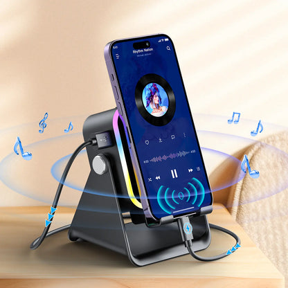 [Fathersdaygift] PUTARE Wireless Induction Audio Speaker Stand, 5In1 Cellphone Holder, 3500Mah Rechargeable Emergency Power Bank,360° Adjustable Mobile Tablet Stand with Colorful Ambient Light Gifts for Men Women Summerwins
