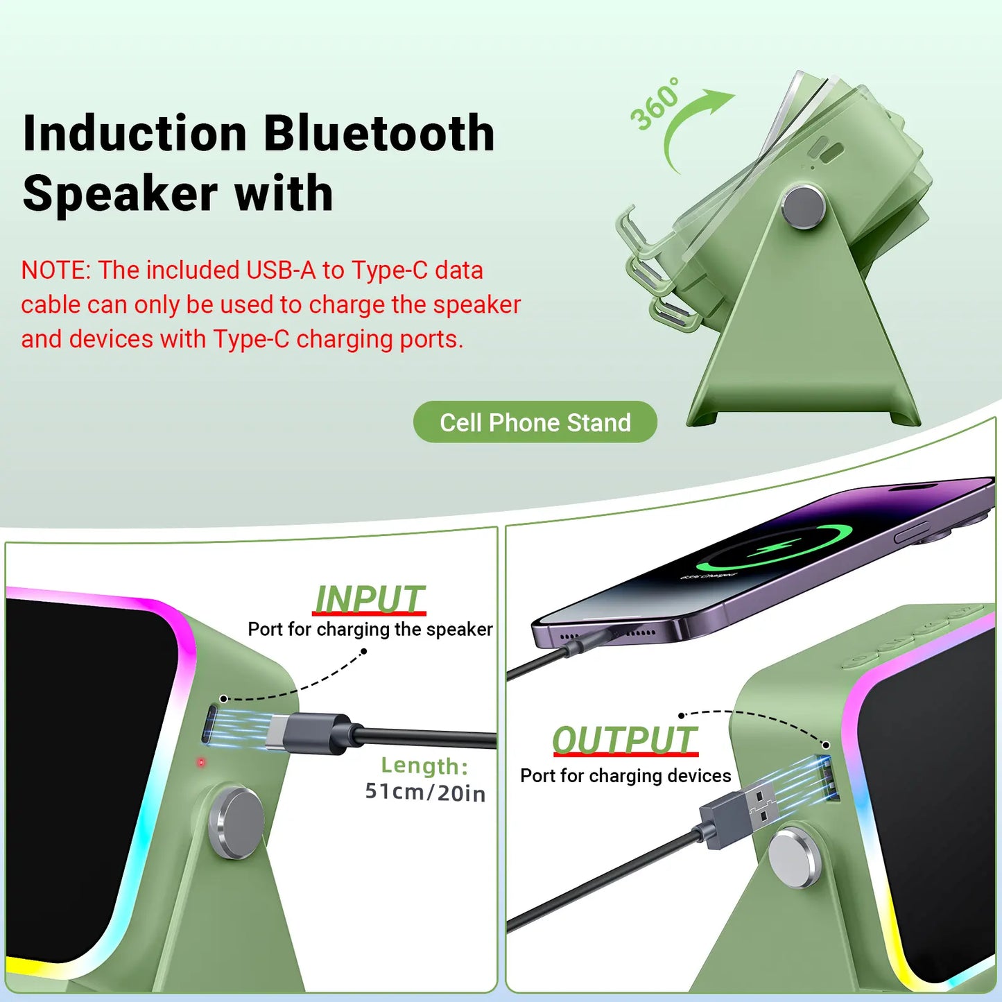 [Fathersdaygift] PUTARE Wireless Induction Audio Speaker Stand, 5In1 Cellphone Holder, 3500Mah Rechargeable Emergency Power Bank,360° Adjustable Mobile Tablet Stand with Colorful Ambient Light Gifts for Men Women Summerwins
