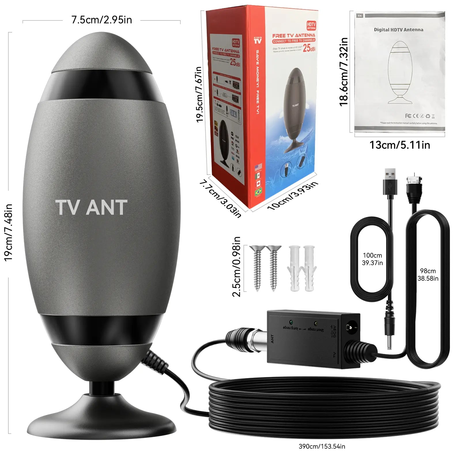 HIDB TV Antenna Digital for Smart TV HD Antena Indoor 4K 360° Signal Amplified Indoor TV Antenna for Easy Long Range Reception Installation No Monthly Bill Ultra Long Reception Distance TV Antenna for Local Channels ,Deals for You Days，Summerwins,Father'S