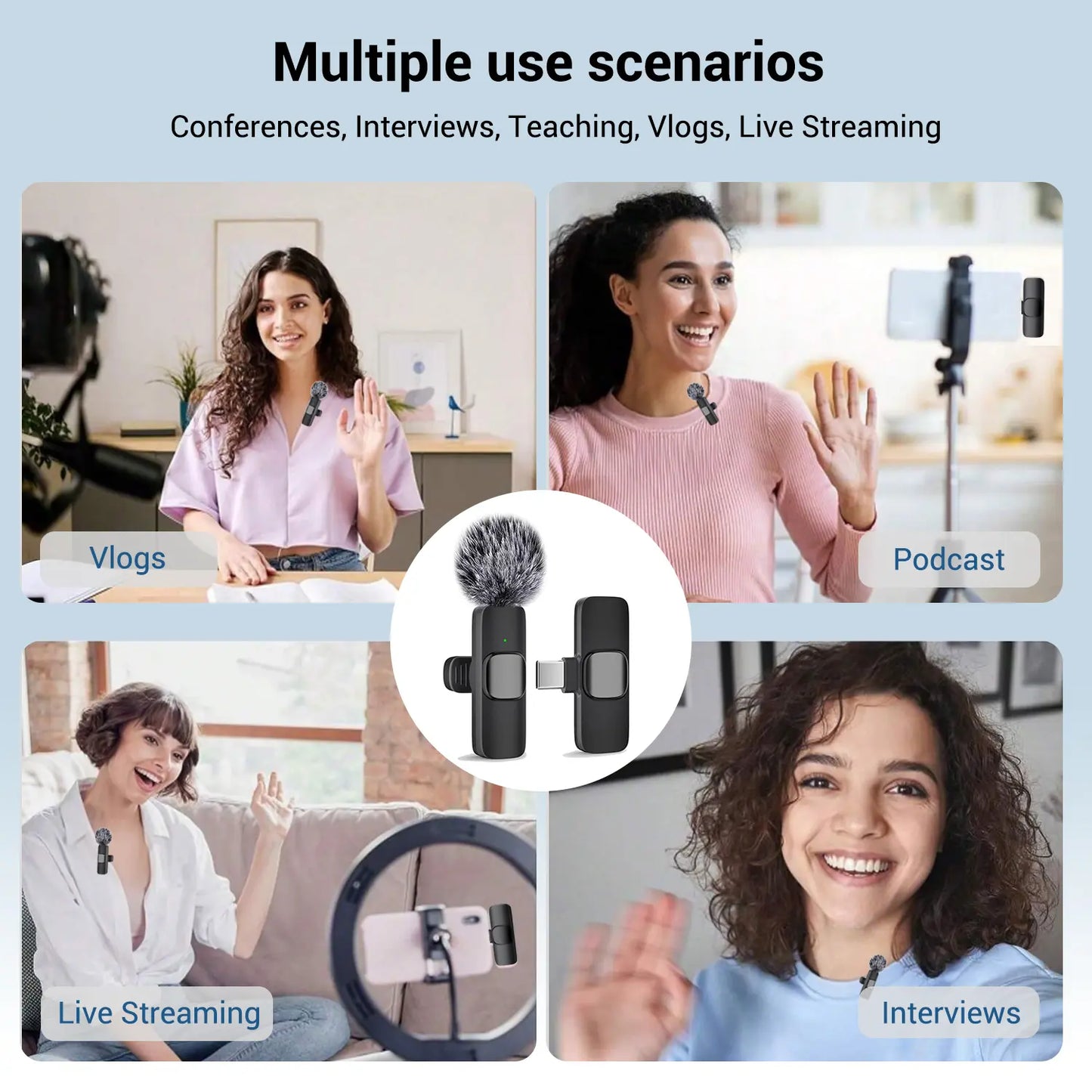 Wireless Mini Lavalier Microphone for Iphone, Ipad & Android, Noise-Cancelling Plug & Play Lapel Mic for Lightning, Usb-Rechargeable Microphone for Short-Video Platforms, Vlogs & Live Streaming, Live Streaming Equipment