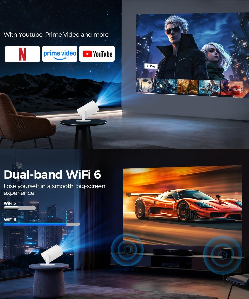 Experience the Future of Home Entertainment with the HY300Pro Mini Projector - Smart, Portable, 4K Support, and Wireless Connectivity